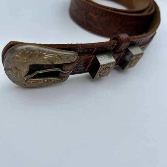 Vtg 70s Ranchcraft 3257 Western Floral Boho Horse Tooled Leather Belt Womens 34 - Picture 2 of 15